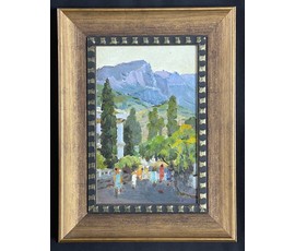 Маслеников П.В. “Крым”, 1977 г. Картон, масло. Размер 20х31 см. с рамой 34х45см. №1001