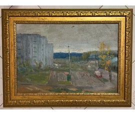Рей И.П "Городская окраина. Минск", 1979г. Картон, масло.Размер 35х50 см. № 2844