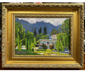 Маслеников П.В "В горах", 1977г. Картон, масло. Размер 24,5х34,5 см. № 3239