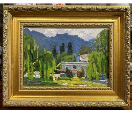 Маслеников П.В "В горах", 1977г. Картон, масло. Размер 24,5х34,5 см. № 3239