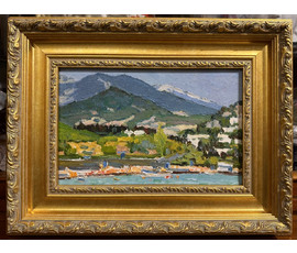 Маслеников П.В "На море", 1976г. Картон, масло. Размер 20х31 см. № 3240