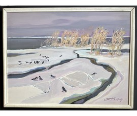 Поплавский Г.Г. Каталожная работа "Февраль на Нарочи", 2007г. Холст, акрил. Размер 60х80 см. № 3620