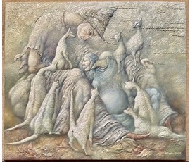 Петрань В. "Проявление терпимости по отношению к белым котам", 2002г. Холст, масло. Размер 100х116 см. № 2221