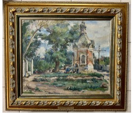 Воронов Н.М. "Улица в Куйбышеве", 1947 г. Холст, масло. Размер с деревянной рамой 74х67 см.№173