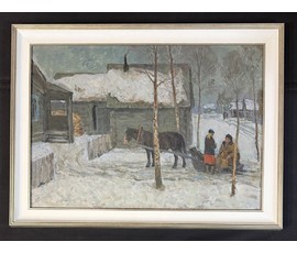 Козловский А.С "Разговор",1985г. Картон, масло. Размер с рамой 60х80 см. № 3799