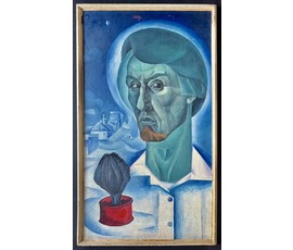 Скрипниченко Г.С. Каталожная работа "Аўтапартрэт на Крапоткіна,16", 1964г. ДСП, масло. Размер с рамой 71х51 см. № 3944