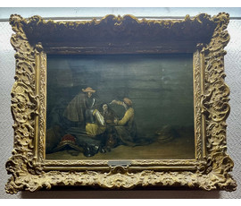 Gerard ter Borch (1617-1681). Голландия, "Солдаты, играющие в карты", дубовая панель, паркетаж, масло. ХVIIIв. Размер с рамой 57х67 см. №221