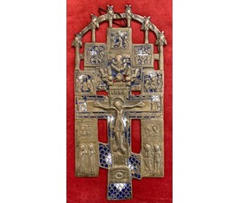 Крест "Распятие", 19 век. Бронза, эмаль. Размер 26х12 см. № 2951