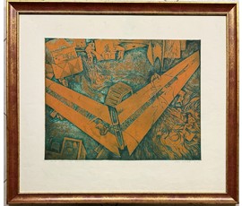 Селещук Н.М "Минский авиаремонтный", 1977г. Цветной офорт. Размер с рамой 72х63 см. №3783