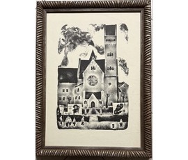 Селещук Н.М "Красный костёл в Минске" или "Пиковая дама", литография. Размер с рамой 53х72 см. № 3782