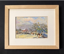 Фото: Хмелевский В.В "Пейзаж", картон, масло. Размер с рамой и паспарту 30х24,5 см. № 3726 - Артикул №3726