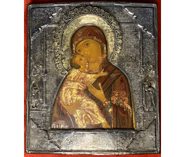 Владимирская Пресвятая Богородица, 19 век. Строгановская школа; 28х32см. №1928