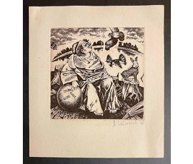 Селещук Н.М. Каталожный экслибрис "Klaus Rodel" 1975г. Офорт. Размер 12х12 см. № 2033