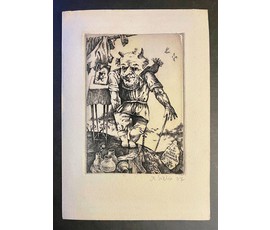 Селещук Н.М. Каталожный экслибрис." З кніг пана Віктара Круглянскага" 1977г. Офорт, акватинта. Размер 12,5х8,7 см. № 2027