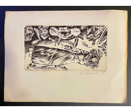Селещук Н.М. Каталожный экслибрис "Helmer Fogedgaard" 1978. Офорт. Размер 14,2х7,7 см. № 2029