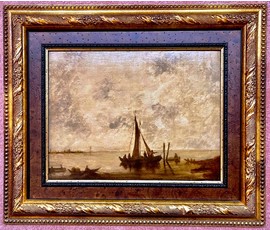 Фото: Гойен Ян Ван ,Goyen Jan van (1596-1656) "Рыбаки в гавани", масляная живопись на дубовой панели. Размер 34х45см. № 2075 - Артикул №№ 2075