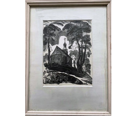 Исаков Г. П. "Георгиевская церковь" 1990г. Линогравюра. Размер 60х45 см. № 2080