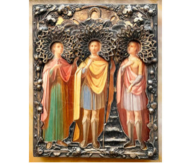 Мученик Прокопий, Иоанн-Воин, Мученик Трифон. Подписная,1867г. (84) размер 14х18 см. № 2104