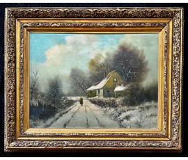 Lach Frits (1868-1933) Австрия "Зимний пейзаж", Дерево,масло. 65х53 см. с рамой,без 36х51см. № 2230