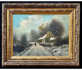 Фото: Lach Frits (1868-1933) Австрия "Голландский зимний пейзаж", Дерево,масло. 65х53 см. с рамой,без 36х51см. № 2230 - Артикул №2230