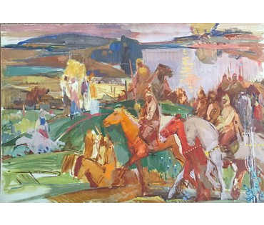 Рожков В.З. Этюд к "Полюшко-поле",1985 г. ДВП, темпера. Размер 6896 см.№596