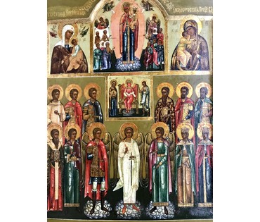 Страстная Пресвятая Богородица, Всем скорбящим Радость, Фёдоровская Богородица и Софья - Премудрость Божья с избранными Святыми. Размеры: 31х26 см. Мстёра, Россия, XIX в. (артикул №209) - фото №4