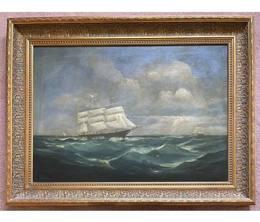 "Парусники в море",1907г. Холст, масло. Подпись автора. Размер с учётом родной рамы 105х80 см. № 1 (артикул №1) - фото №2