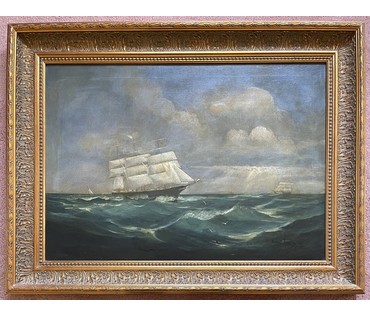 "Парусники в море",1907г. Холст, масло. Подпись автора. Размер с учётом родной рамы 105х80 см. № 1 (артикул №1) - фото №3