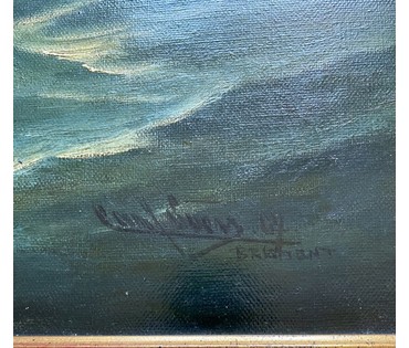 "Парусники в море",1907г. Холст, масло. Подпись автора. Размер с учётом родной рамы 105х80 см. № 1 (артикул №1) - фото №4