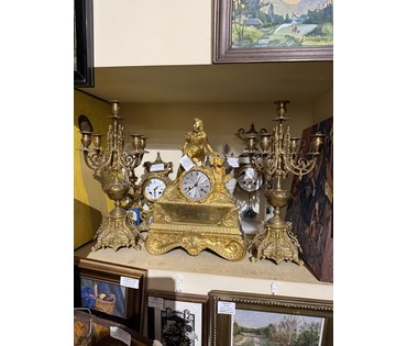 Часы каминные «Охотник». Франция 19 век. Бронза огневого золочение. Размер 40х30 см. № 2878 (артикул №2878) - фото №3