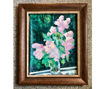 Михеева В.Н. "Сирень", 1970г. Холст, масло. Размер с рамой 50х37 см. (артикул №1514) - фото №2