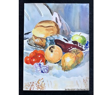 Михеева В.Н. Акварель "Натюрморт с луком", 1978 год; 48/36 см (артикул №1533) - фото №1