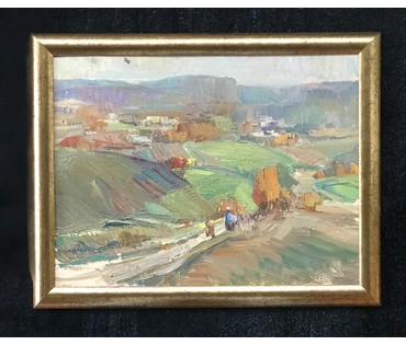 Рожков В.З. "Осенний пейзаж", 1970г. Картон, масло. Размер 46х35 см. В раме 51,5х41 см. (артикул №1590) - фото №1