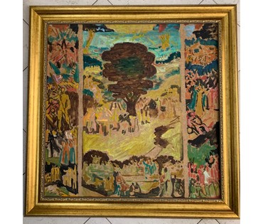 Кищенко А.М. "Будущий триптих",1983г. Картон, масло. Размер с рамой 84х84 см. (артикул №1600) - фото №2