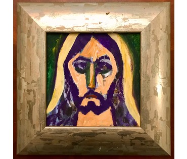 Акулов В.И. "Голова Христа", акрил, картон. Размер 20/20 см; 32/32 см с рамой. 2019 год. (артикул №1659) - фото №4