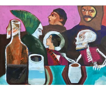 Акулов В.И. "Шабаш", 2019г. Картон, акрил. Размеры 40/50 см; в раме 51/61 см. (артикул №1673) - фото №4