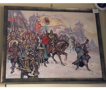Каталожный Поплавский Г.Г. "Выступление дружины"2006г.Холст, акрил. Размер 60х80 см. (Сигнал перед боем). Эскиз росписи для Национальной библиотеки Республики Беларусь. (артикул №1676) - фото №4