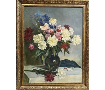 Бржозовский Г.Ф. "Натюрморт с пионами".Холст, масло. Размер 88,5х68 см. (артикул №1678) - фото №1