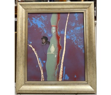 Селещук Н.М. "Пейзаж с портретом", 1990 г. Холст, масло. Размер 46х55 см. с рамой 61,5х70 см. (артикул № 1820) - фото №1