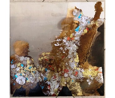 Селещук Н.М. "Соседки", 1995 г. Холст,масло. Размер 35х35 см. с рамой 50х50 см. (артикул №1821) - фото №4