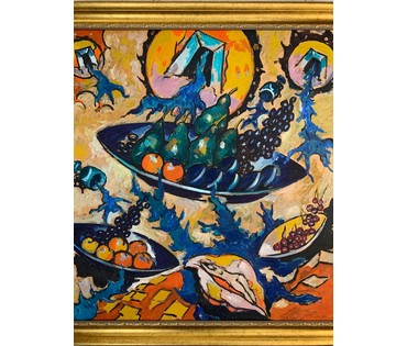 Кищенко А.М. Каталожная работа "Натюрморт в пространстве", размер 120х120 см., а её авторский вариант, находящийся у нас в галерее размер 97,5х97,5 см. ДВП, масло. (артикул №1828) - фото №3