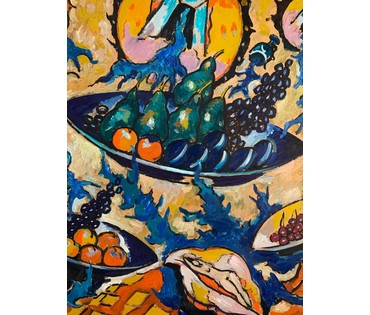 Кищенко А.М. Каталожная работа "Натюрморт в пространстве", размер 120х120 см., а её авторский вариант, находящийся у нас в галерее размер 97,5х97,5 см. ДВП, масло. (артикул №1828) - фото №4