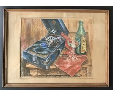 Натюрморт с граммофоном; 46,4/34,3 см с рамой и паспарту (артикул №1846) - фото №1