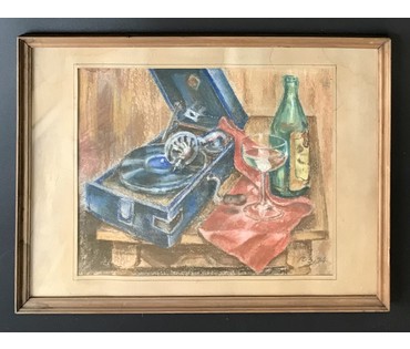 Натюрморт с граммофоном; 46,4/34,3 см с рамой и паспарту (артикул №1846) - фото №3