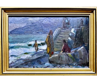 Красовский Е.Е 1975г. Гагра, с родной рамой. Размер 29х19 см., с рамой 23х33 см. (артикул № 1969) - фото №2