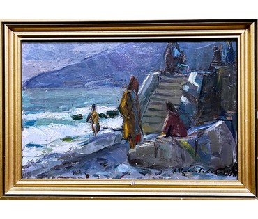 Красовский Е.Е 1975г. Гагра, с родной рамой. Размер 29х19 см., с рамой 23х33 см. (артикул № 1969) - фото №4