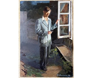 Данелия П.А "Ожидание",1952г. Картон, масло. Размер 48х32,5 см. (артикул № 1970) - фото №3