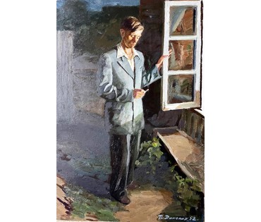 Данелия П.А "Ожидание",1952г. Картон, масло. Размер 48х32,5 см. (артикул № 1970) - фото №4