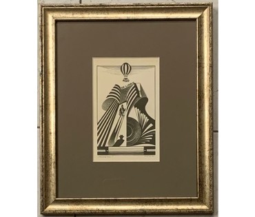 Скрипниченко Г.С. Художник-сюрреалист, "белорусский Дали". Экслибрис. ЖИФ. 1970г. Тушь,размер 14х17 см. С рамой 27х32см. (артикул № 1984) - фото №1