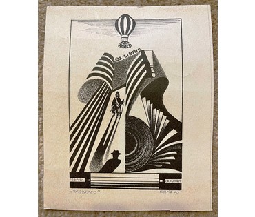 Скрипниченко Г.С. Художник-сюрреалист, "белорусский Дали". Экслибрис. ЖИФ. 1970г. Тушь,размер 14х17 см. С рамой 27х32см. (артикул № 1984) - фото №2